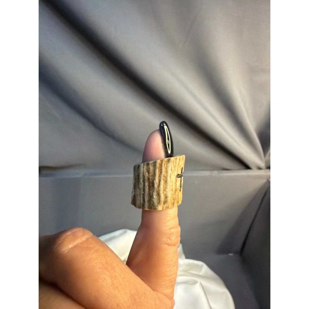 Handmade Deer Antler Ring Carved Cross Rustic Western Faith Band Jewelry